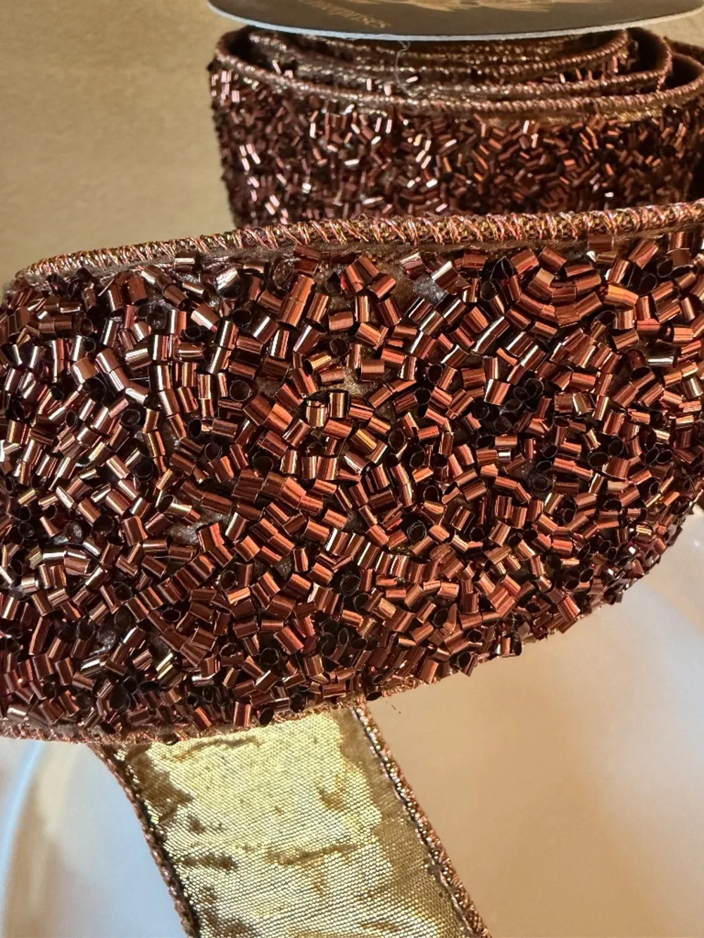 Bronze and Brown Beaded Ribbon